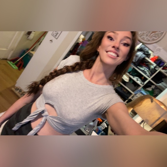 Urban Outfitters Tops - Urban Outfitters Light Gray Tie-Front Crop Top